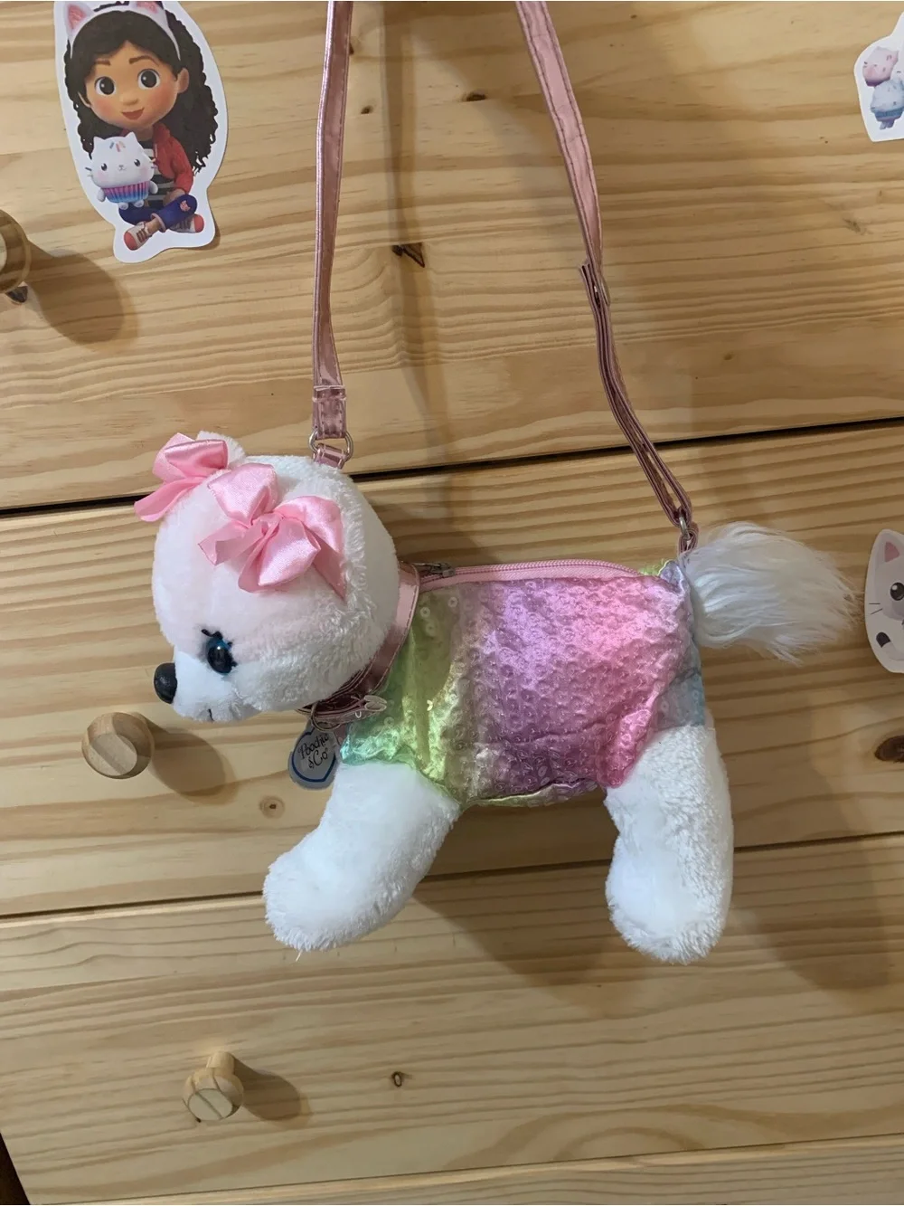 Kids Plush Dog Crossbody Bag - Pink Multicolor